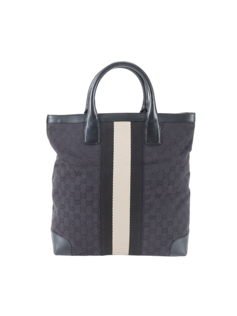 Gucci GG Canvas 002 Leather Tote Shoulder Business Document Black